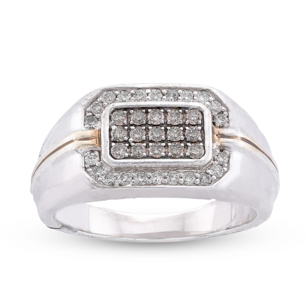 Rectangular Cluster Two Tone 0.7CT Natural Diamond 925 Silver Men Ring