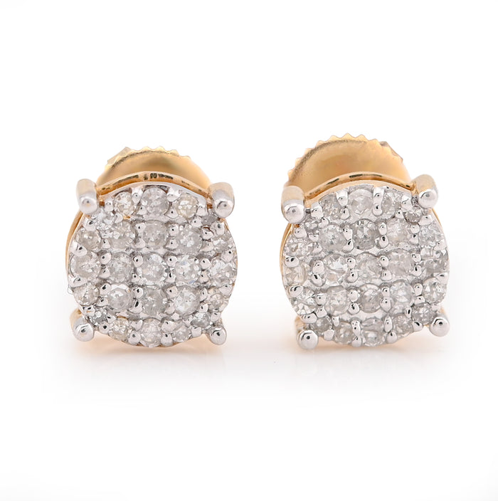 10K Yellow Gold 0.40 CT Natural Diamond Round Flat Studs Men Women Earrings — view 1
