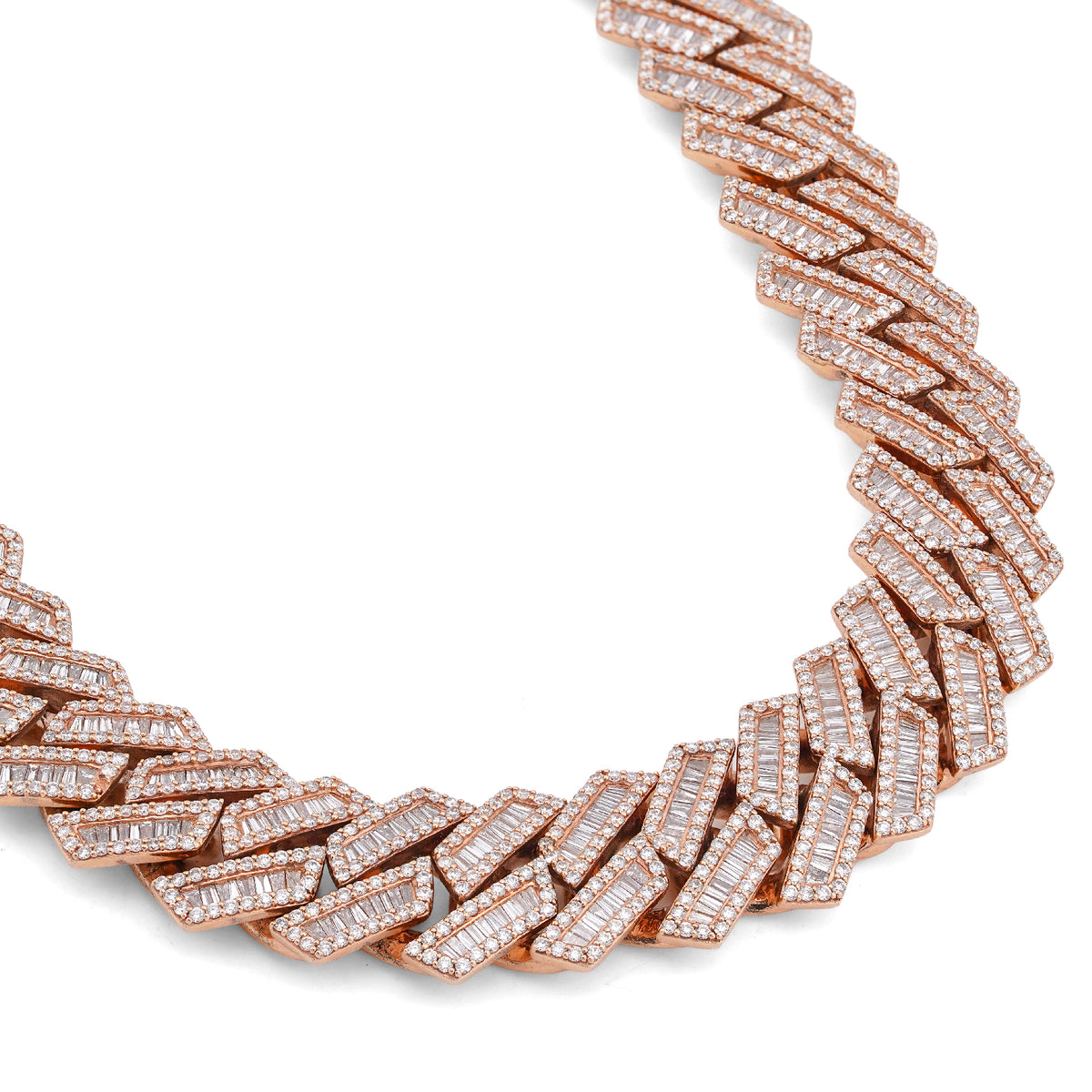10K Rose Gold 34.92CT Natural Baguette/Round Diamond Cuban Link 18MM 306 Grams Chain Men 22" Necklace — view 8