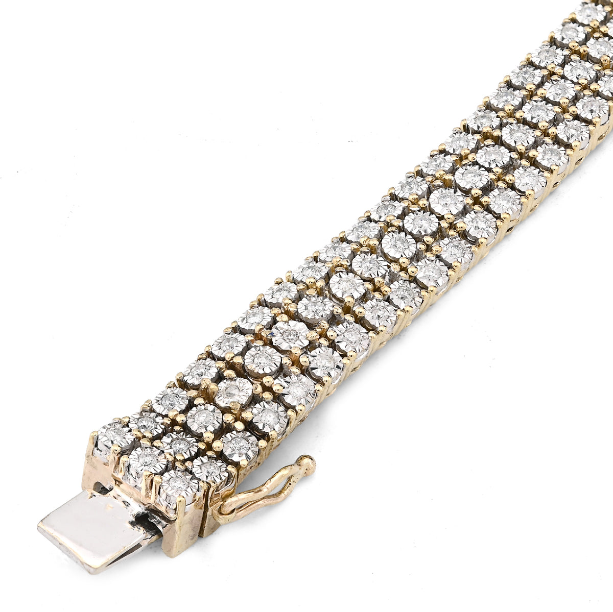10K Yellow Gold 3 Row 4CT Natural Diamond 9" Men Women 8.5MM Tennis Bracelet — view 4