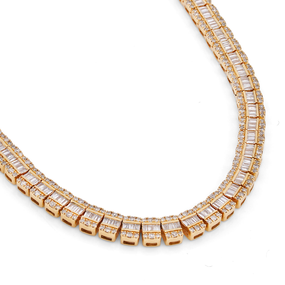 10K Yellow Gold Round/Baguette 4.72CT Natural Diamond 4MM Tennis Chain Men Necklace 18" Chain — view 8