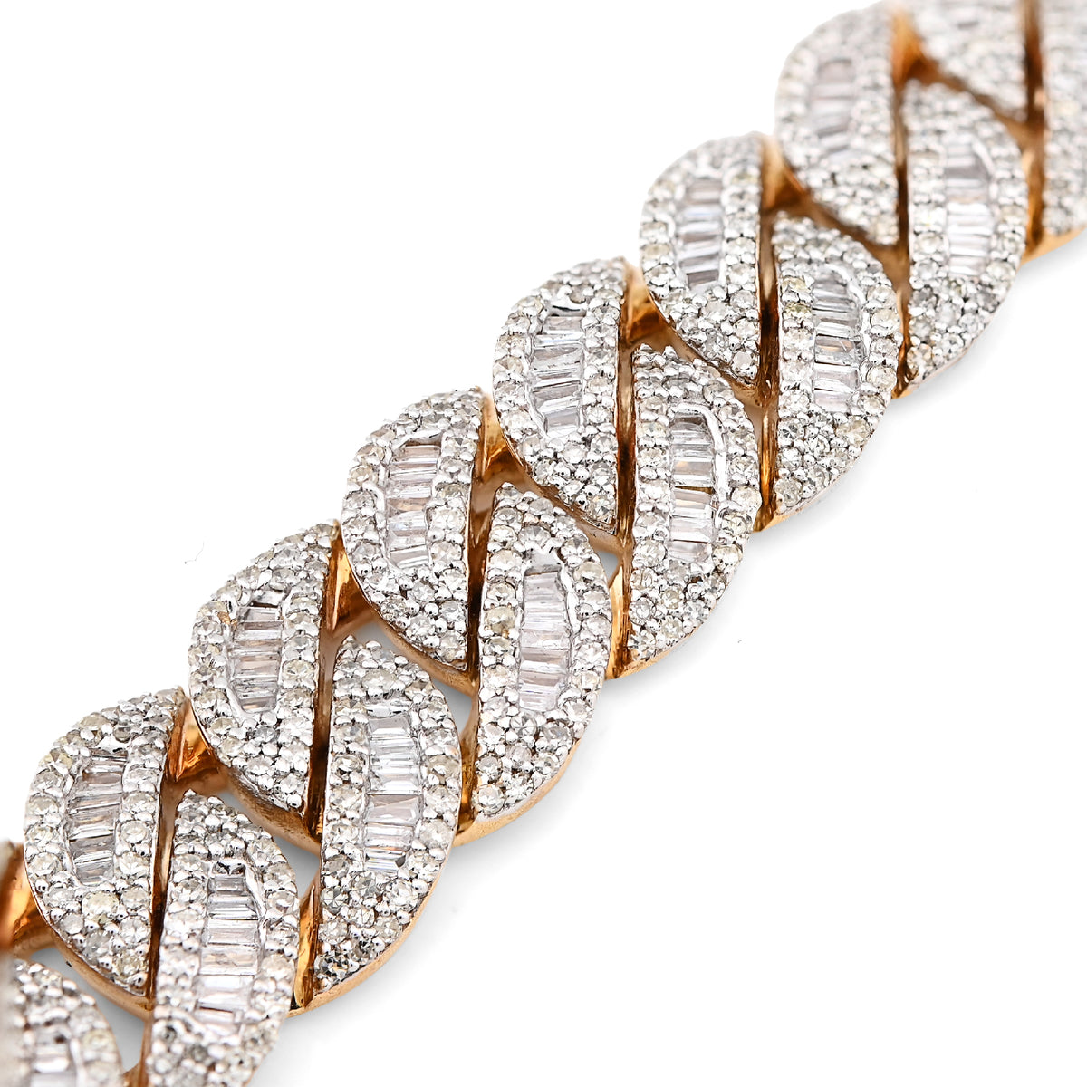 10K yellow Gold 12MM Natural Diamond 6.80CT Round/Baguette Cuban Link Bracelet 8" 40.3g — view 2
