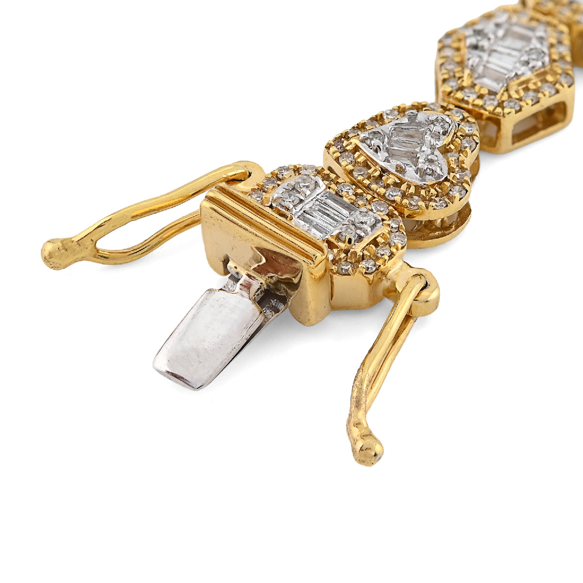 10K yellow Gold 2.33CT Natural Diamond Round/baguette Designer Bracelet 7.5MM Men Women 7"  — view 2