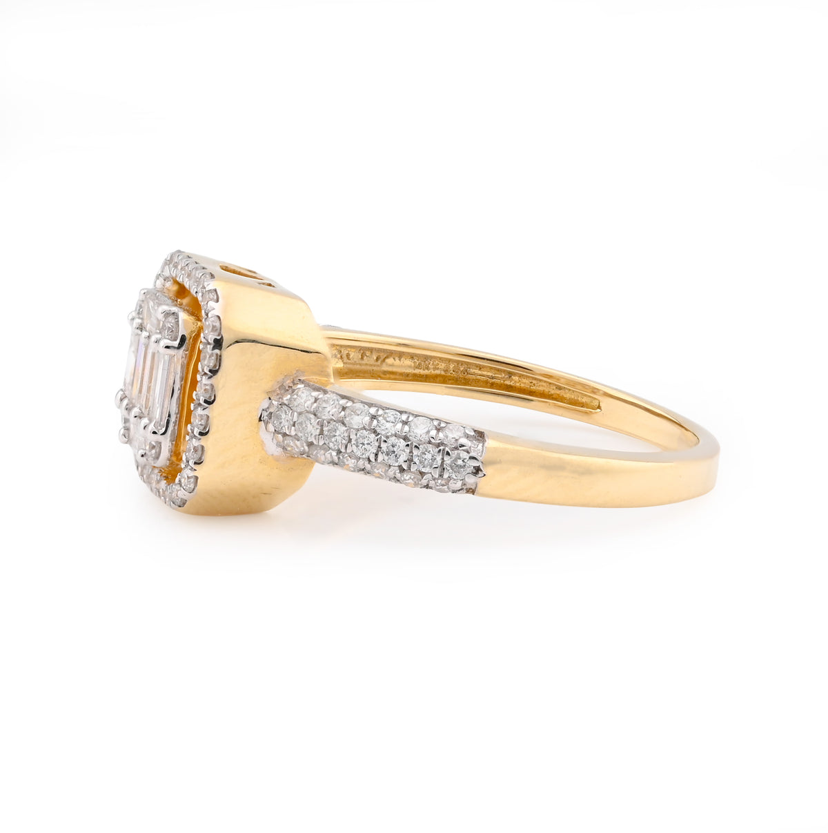 14K Yellow Gold 0.56CT Natural Diamond Round/Baguette Square shape Women Ring — view 4