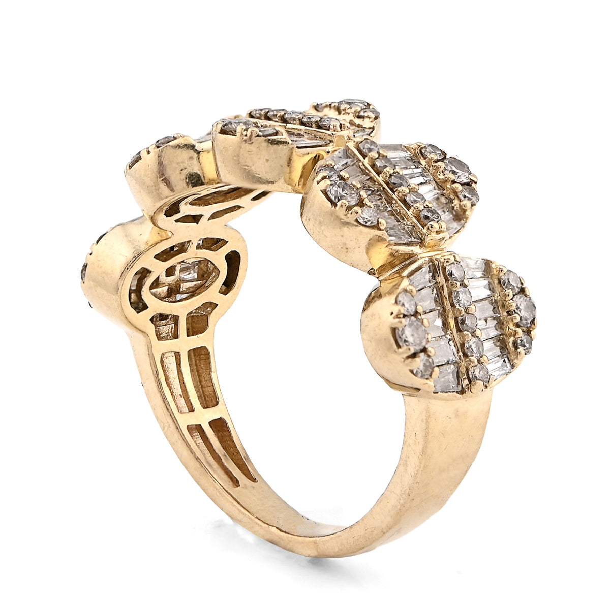 10K Yellow Gold Round/Baguette 2.50CT Oval Link Natural Diamond Men Pinky Ring — view 7