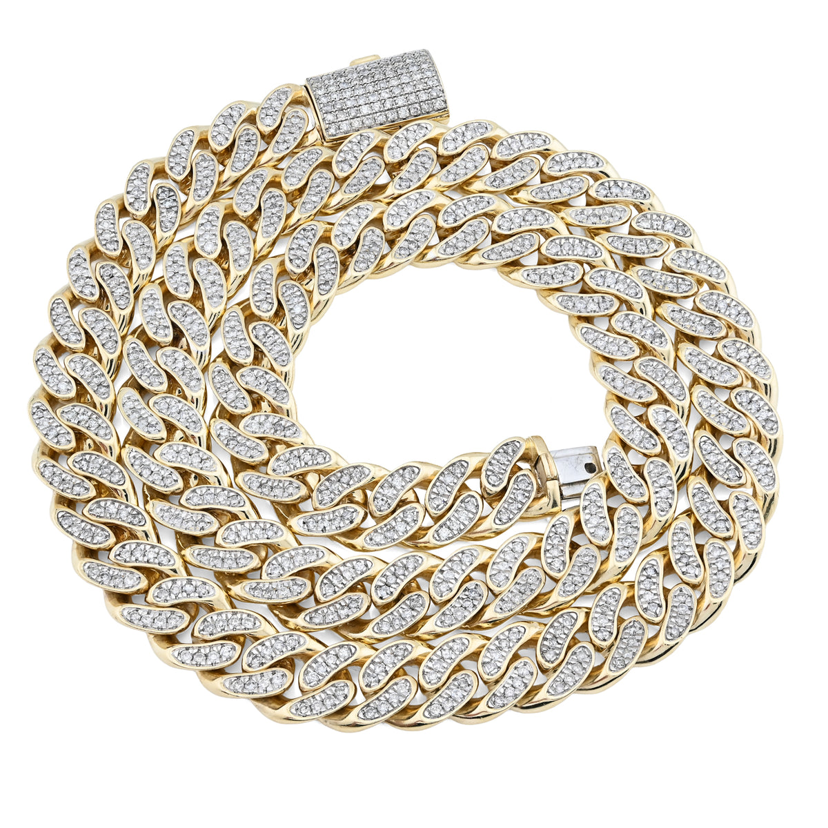 10K Yellow gold 9.7 CT Natural Diamond Cuban Link Chain 11.5 MM 22" Men Necklace 128.6 g — view 8