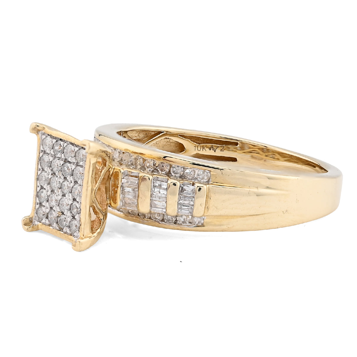 10K Yellow Gold 0.50CT Round/Baguette Natural Diamond Rectangular Women Band Ring — view 4