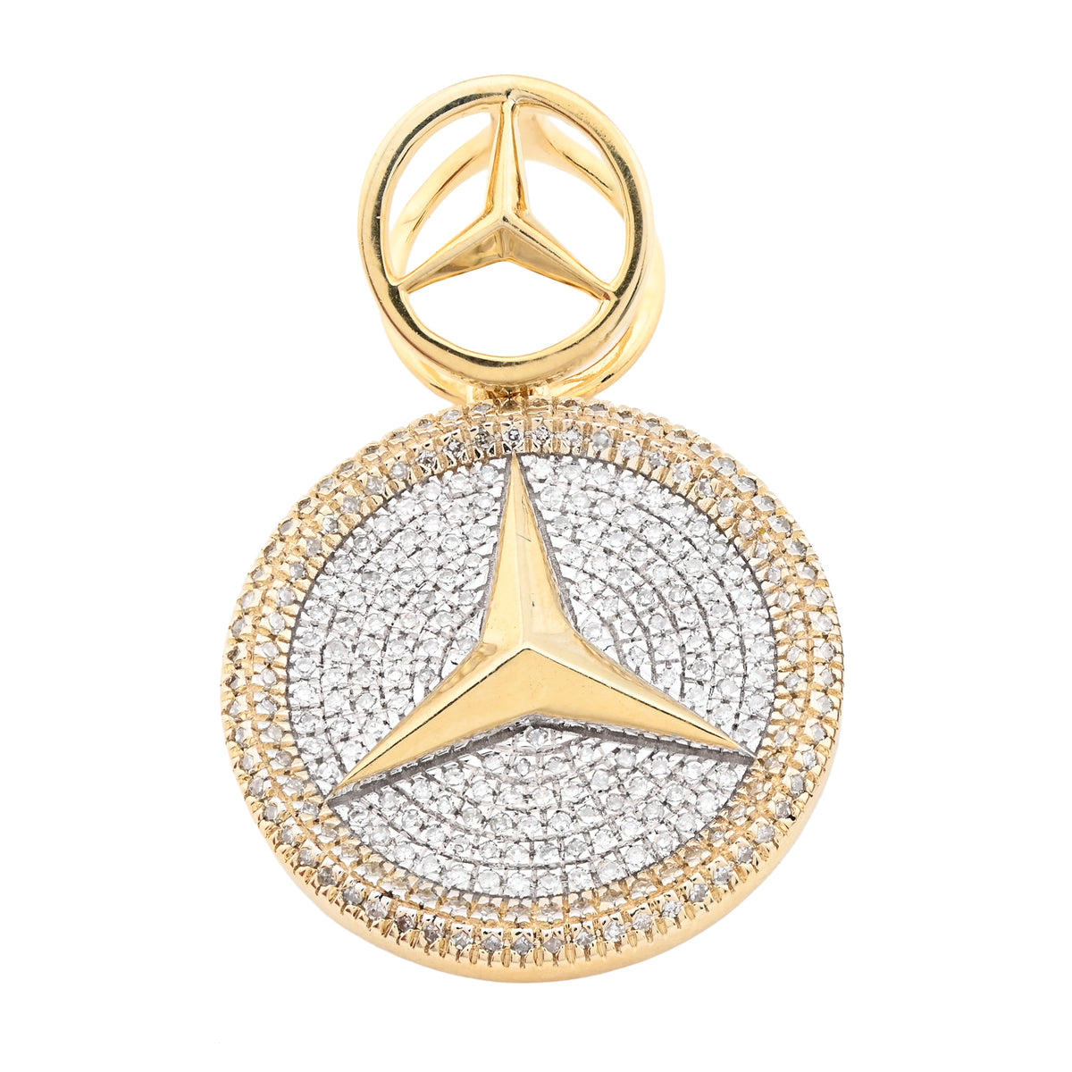 10K yellow Gold 0.63 CT Natural Diamond Mercedes Symbol Charm men Pendant 33.4MM — view 10