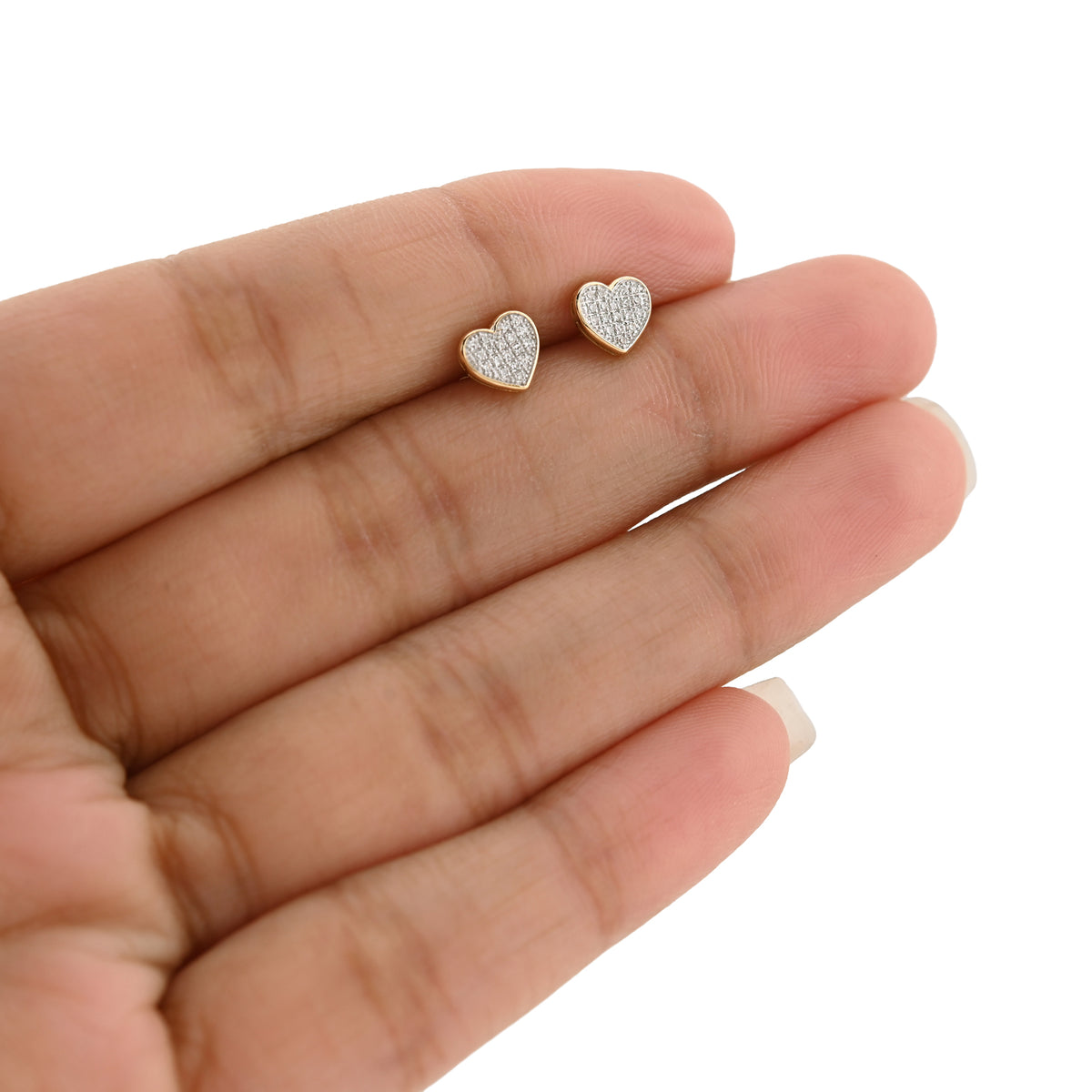 10K Yellow Gold 0.10 CT Natural Diamond Heart Earring Women Studs — view 4