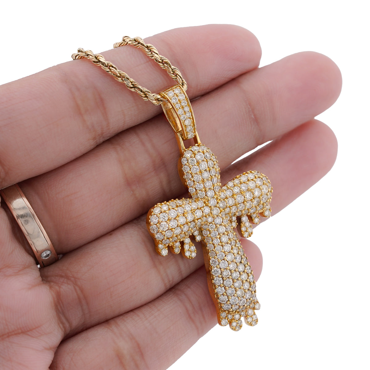 Cross Drip Pendant 10K 3.15ctw Natural Diamond Pendant Mens Womens Charm