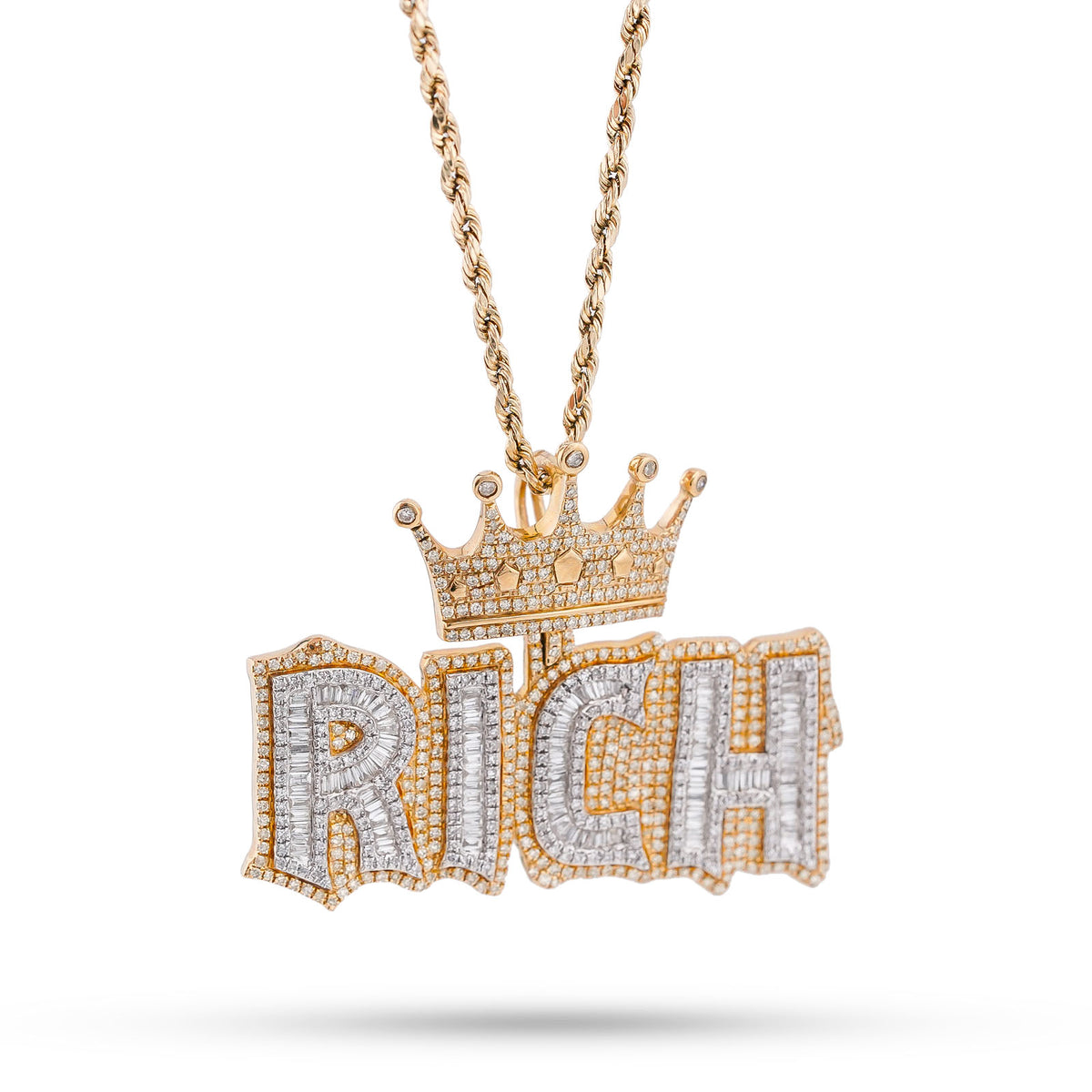 10K Yellow Gold RICH Crown Pendant 5CT Natural Diamond Men Women Charm — view 2