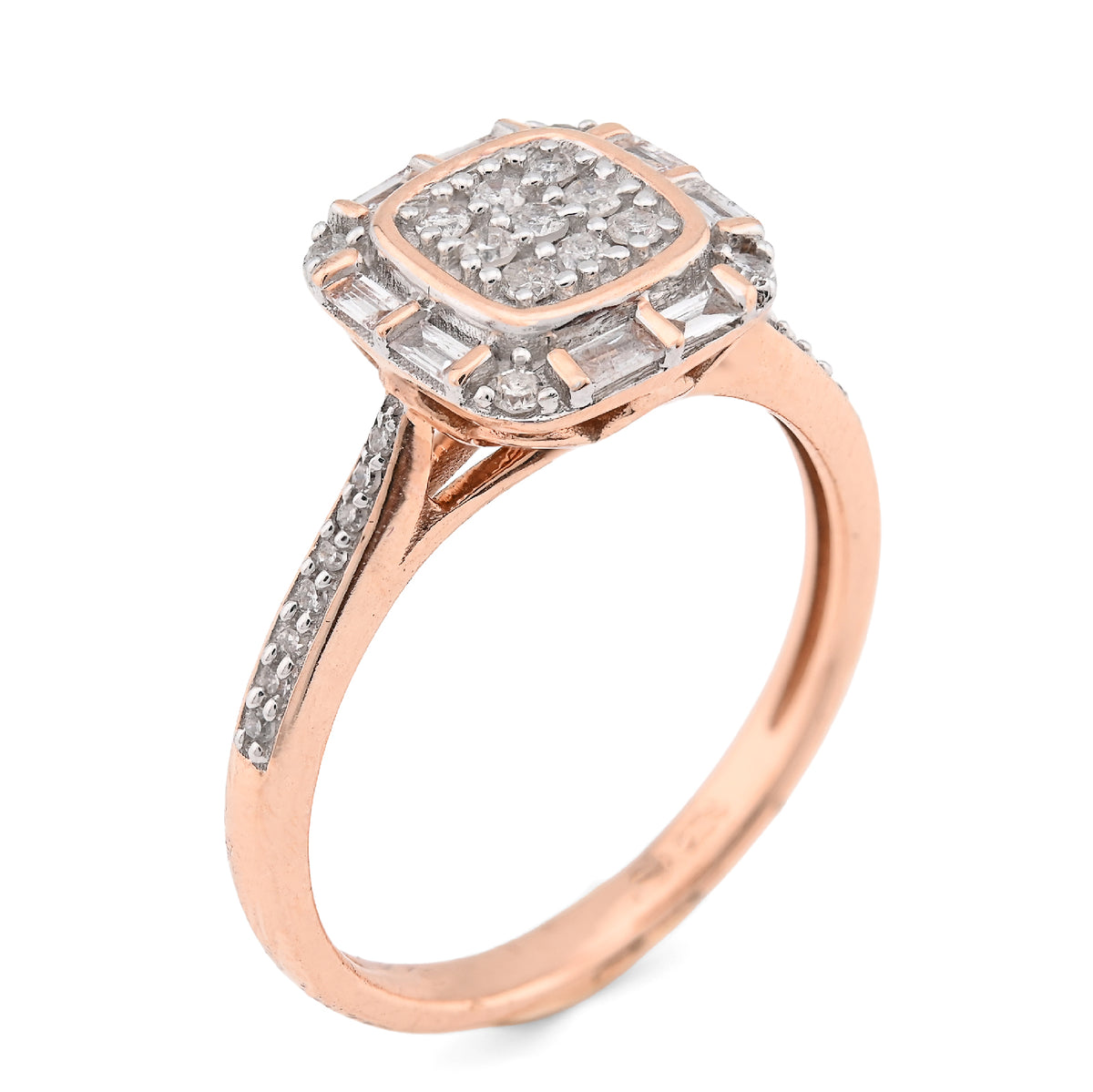 10K Rose Gold Women Square Natural Diamond 0.33CT Round/Baguette Ring — view 7
