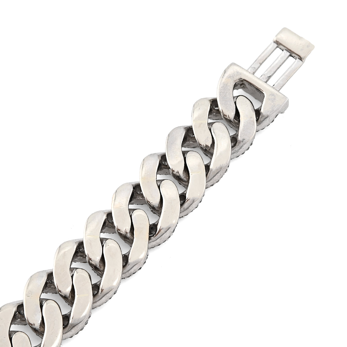 10K White Gold 3.90CT Natural Diamond Round/Baguette 8.5MM Cuban Link Bracelet Men 7.5" — view 8
