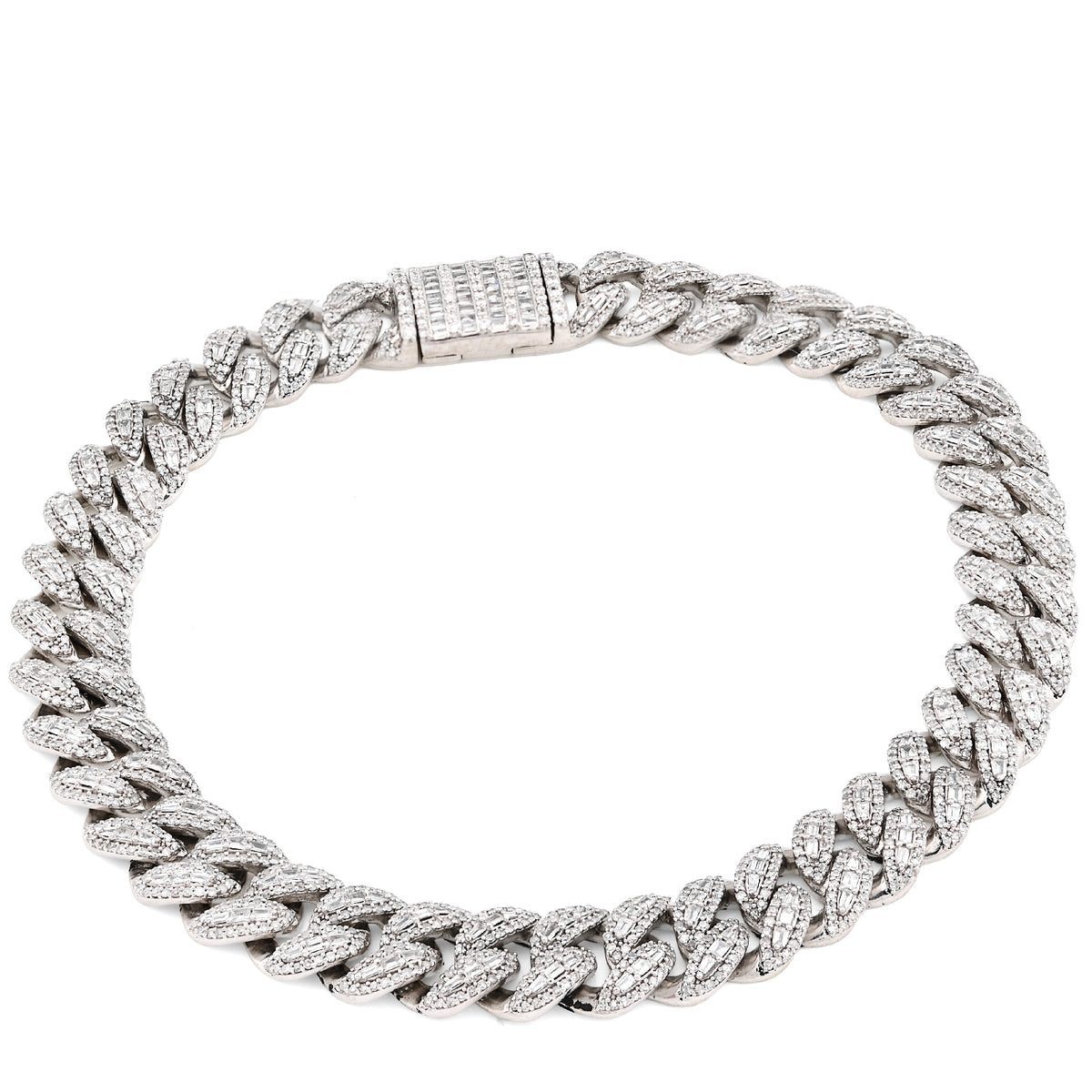 10K White Gold 3.90CT Natural Diamond Round/Baguette 8.5MM Cuban Link Bracelet Men 7.5" — view 2