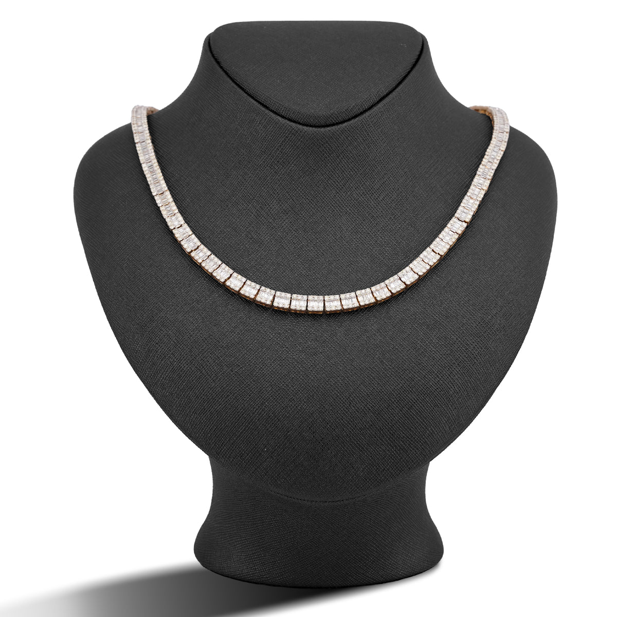 10K Yellow Gold Natural Diamond Round/Baguette Centre Row 22CT Tennis Chain 20" Men Necklace — view 1