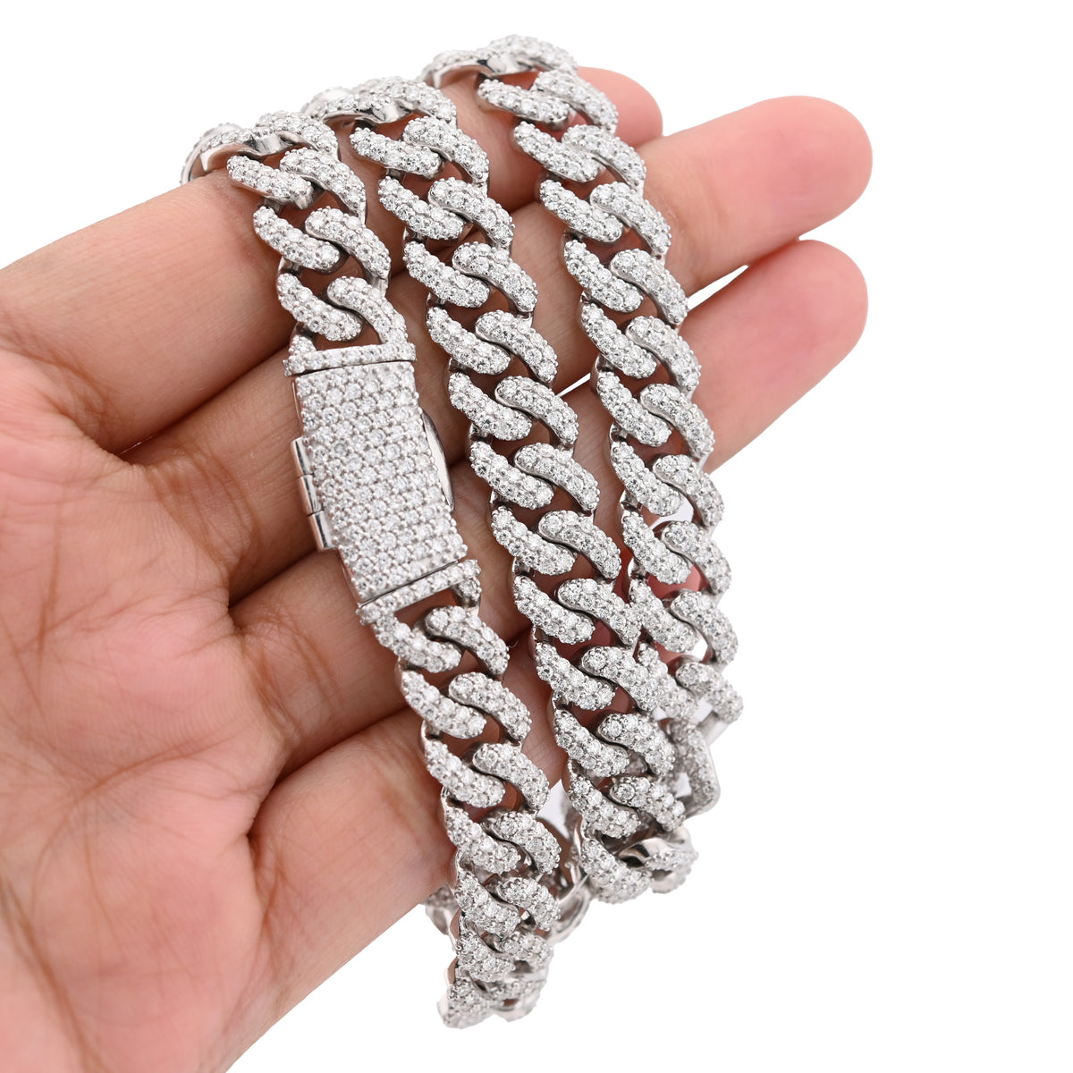 925 SS 20.61CT Lab Diamond 11MM Curb Cuban Link Chain 21" Men Necklace — view 6