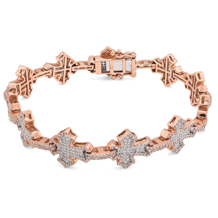 10K Rose Gold 3.30CT Natural Diamond 8" Cross Link 8" Bracelet Men Women 23.3g — view 1