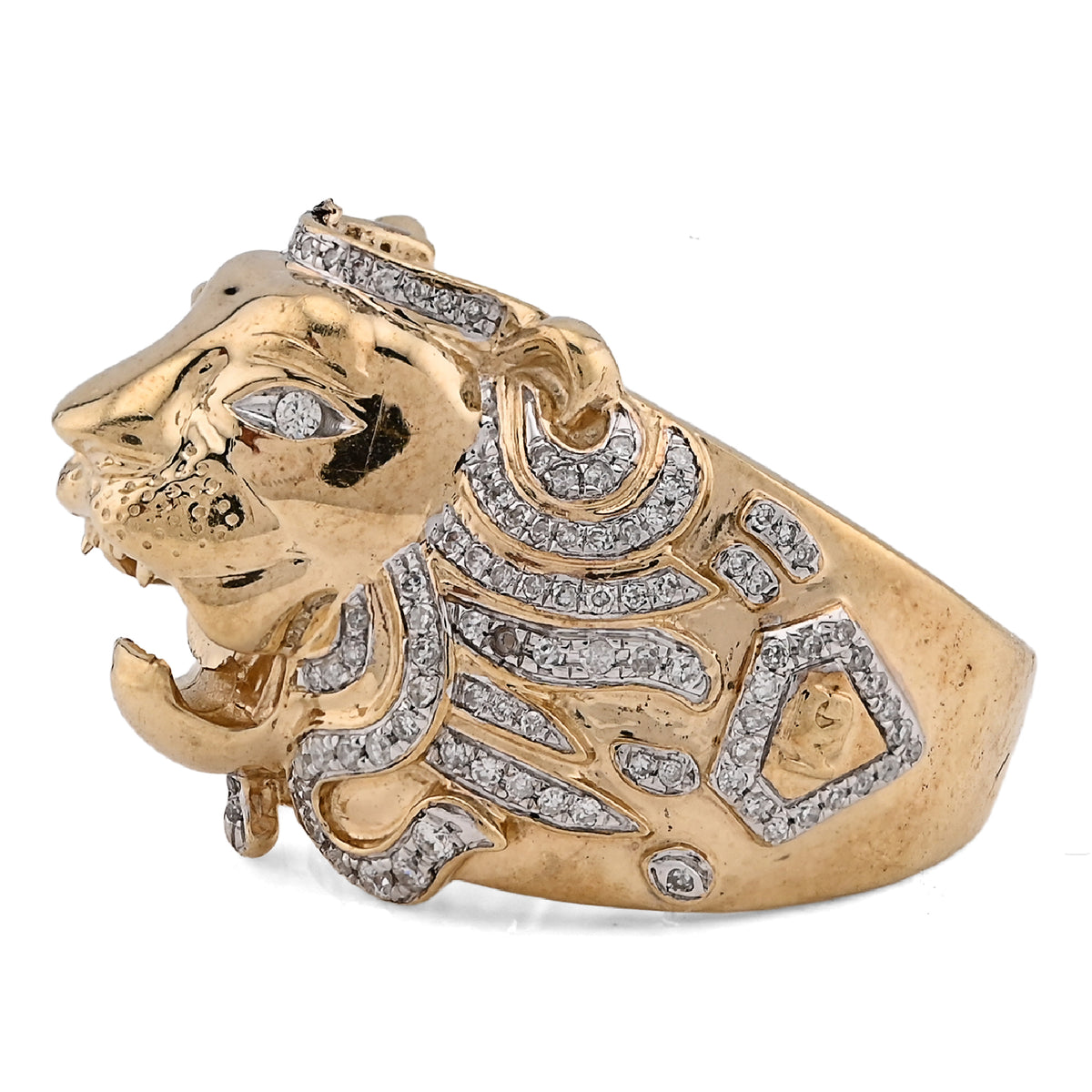 10K Yellow Gold 0.75CT Natural Diamond RoaRing Lion Head Men Pinky Ring — view 4