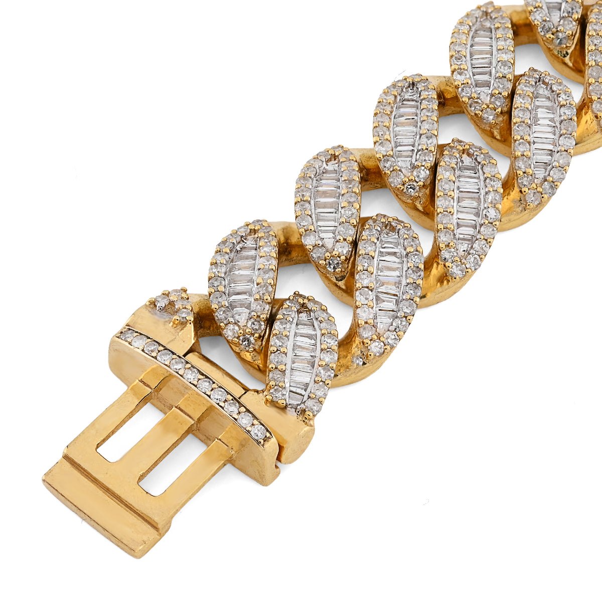 10K Yellow Gold 6.75 CT natural Diamond Round/Baguette 12MM Cuban Link Bracelet 49.4g Men 8"  — view 5