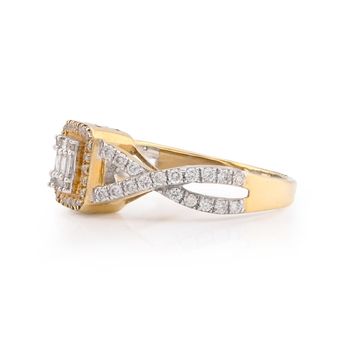 10K Yellow Gold 0.49CT Square Shape Round/Baguette Natural Diamond Women Ring — view 4