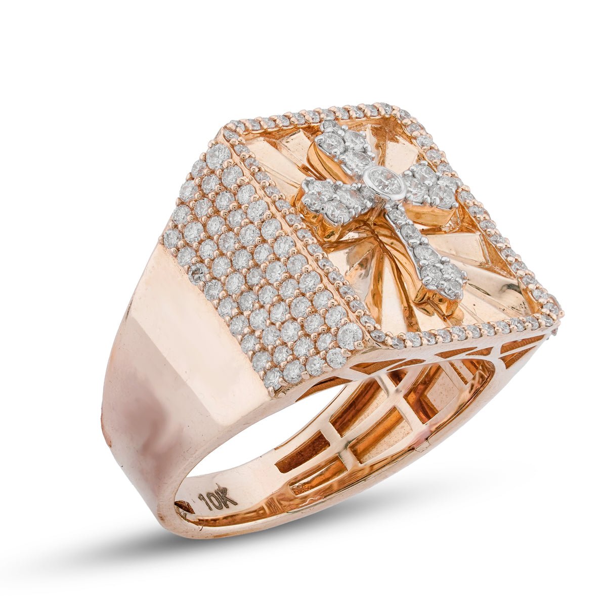 Cross Rectangular Ring 1.65CT Natural Diamond 10K Yellow Gold Men Ring