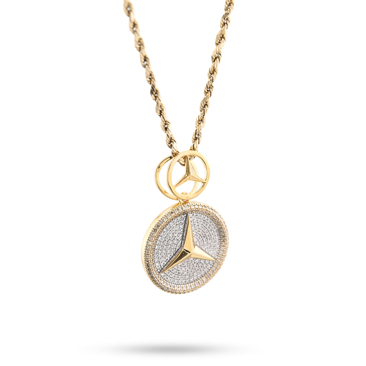 10K yellow Gold 0.63 CT Natural Diamond Mercedes Symbol Charm men Pendant 33.4MM — view 3