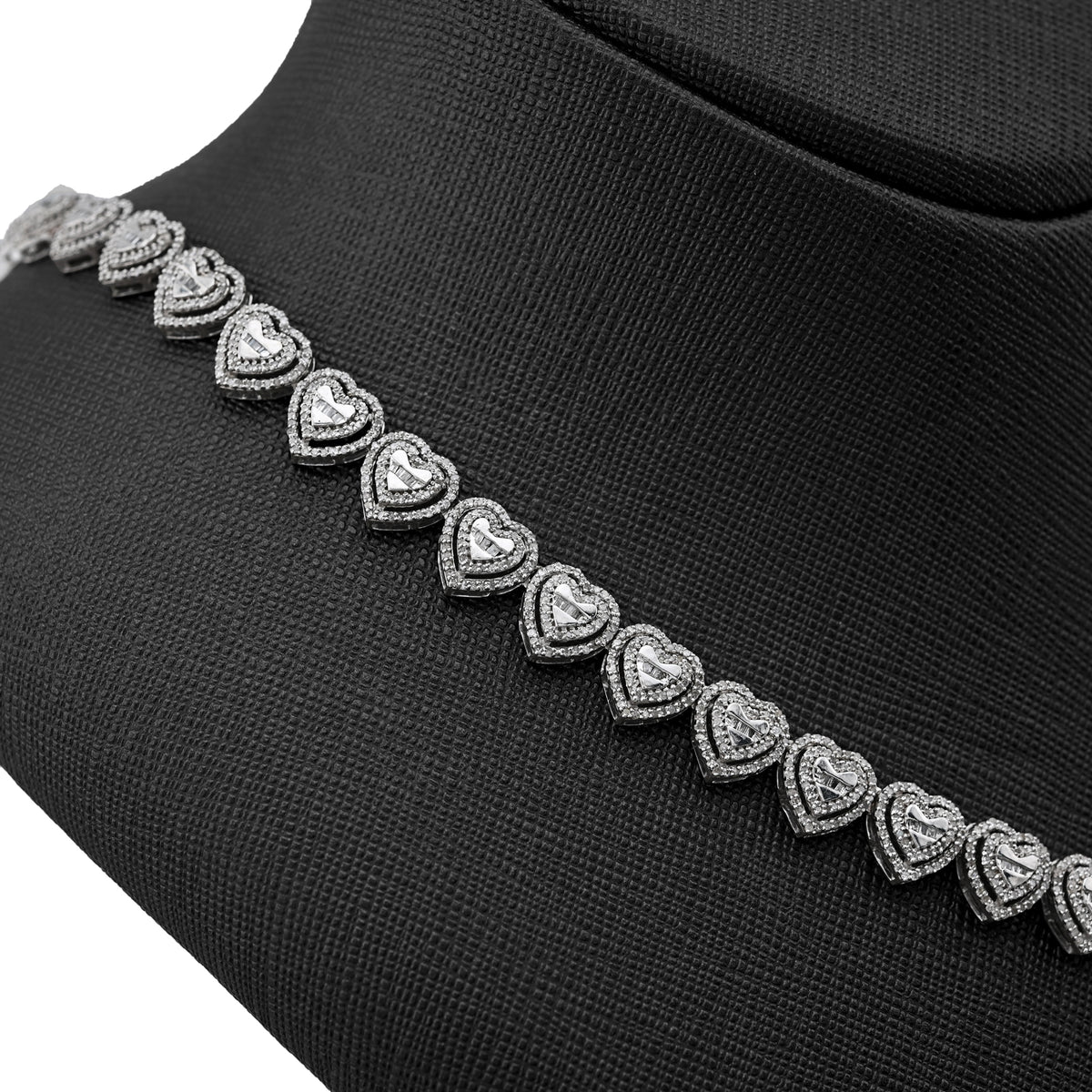925 SS 6 CT Natural Diamond Heart Shape link Necklace Women Chain — view 2