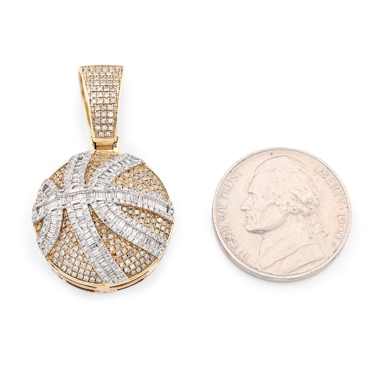 10K Yellow Gold Round/Baguette Natural Diamond Basket Ball Men Charm Pendant 34.8MM 14.8G — view 8