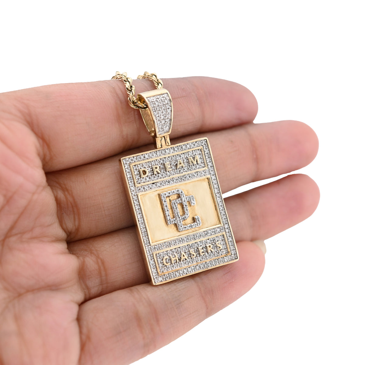 10K Yellow Gold "Dream Chasers" Rectangular Shape Pendant 0.75Ct Natural Diamond Men Charm — view 5