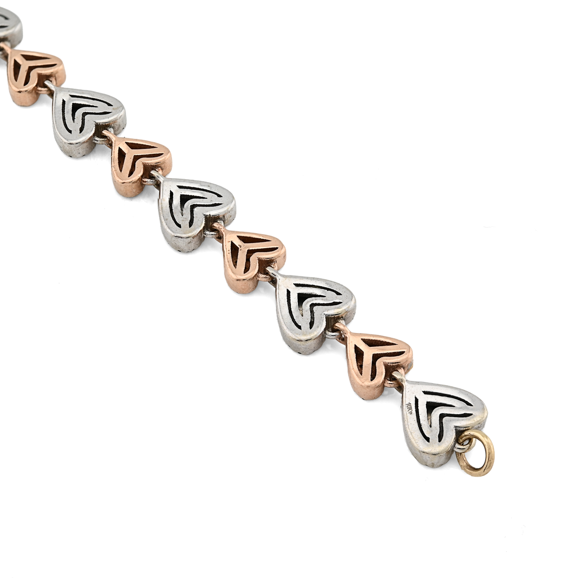 10K Yellow, White & Rose Gold 3 Tone 2CT Natural Diamond Heart Bracelet — view 8