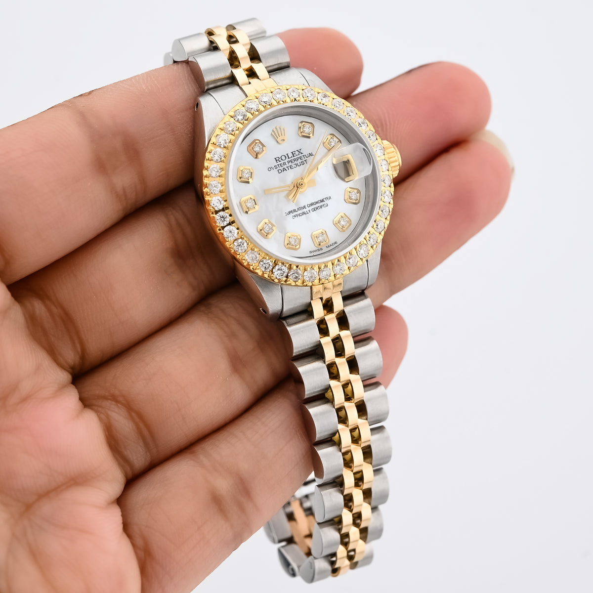 26MM Rolex Datejust 1.25 CT Natural Diamond Bezel and Dial, MOP Face 2 Tone Jubilee Band Watch — view 7