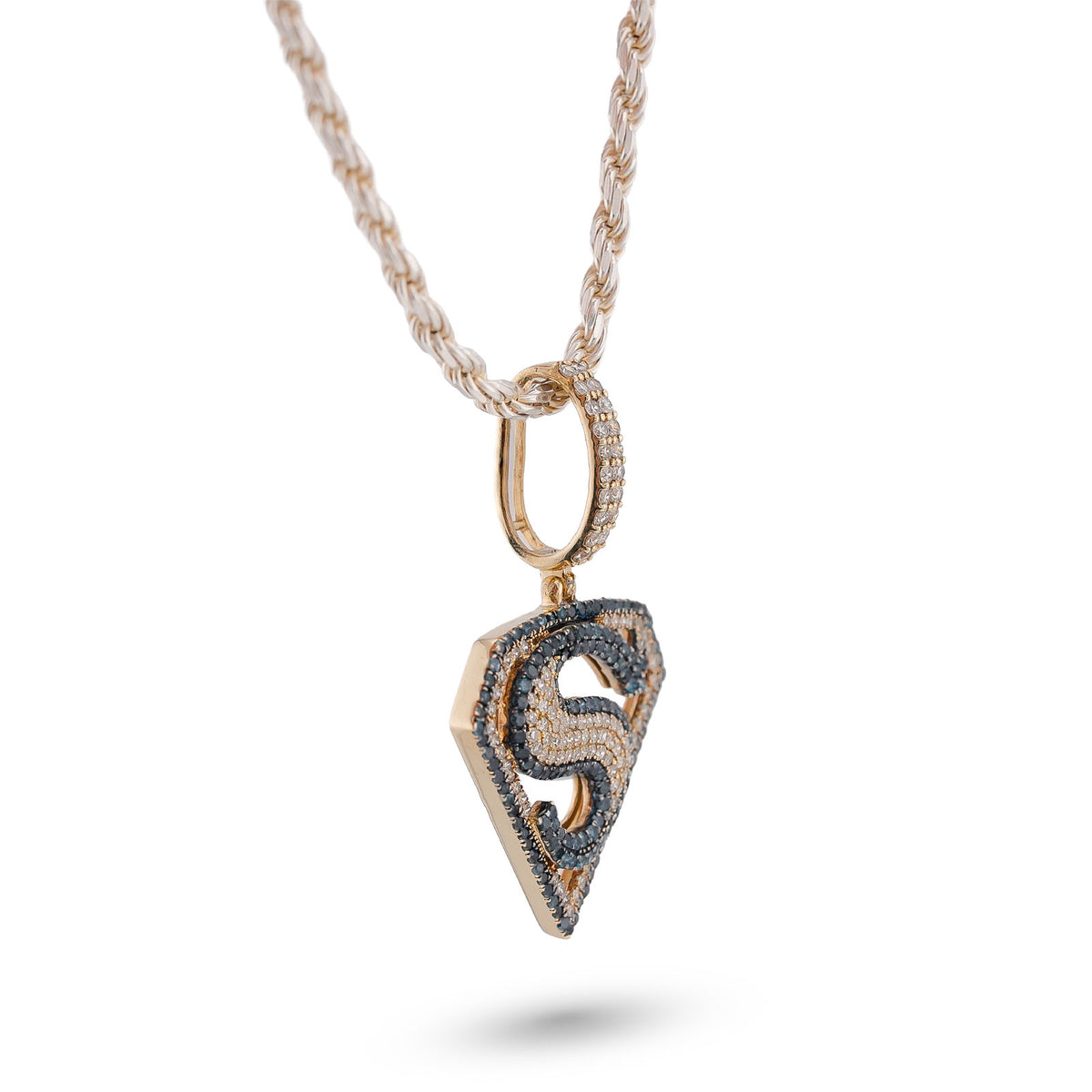 10K Yellow Gold Superman logo Natural Diamond 2CT Men Women Charm Pendant — view 2