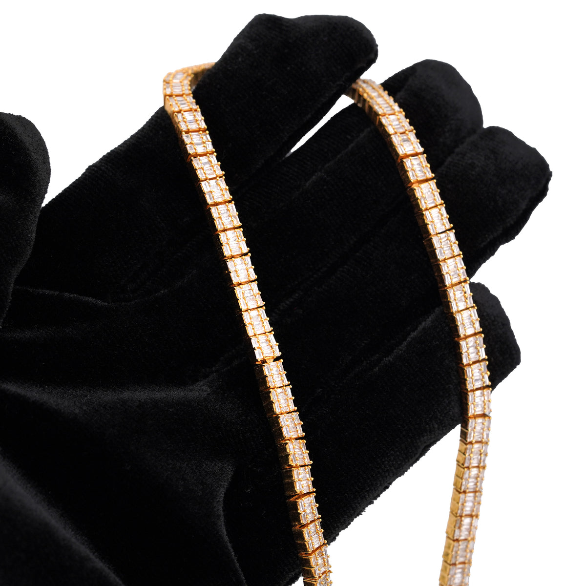 10K Yellow Gold All Baguette Natural Diamond 8CT Tennis Chain 21" Men Necklace — view 7