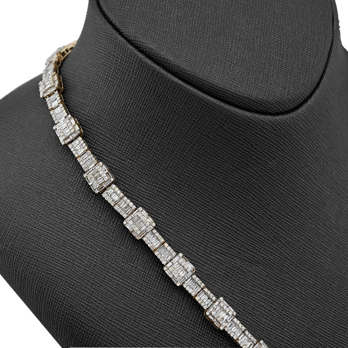 10K Yellow Gold 22CT Baguette/Round Natural Diamond Square and Rect Link Shape Mens Necklace 22" — view 1