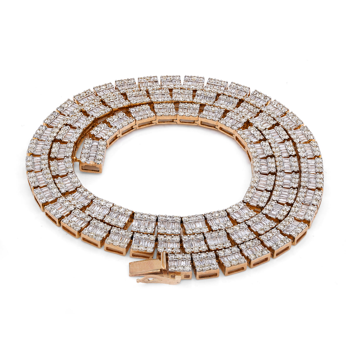 10K Yellow Gold Natural Diamond Round/Baguette Centre Row 22CT Tennis Chain 20" Men Necklace — view 9