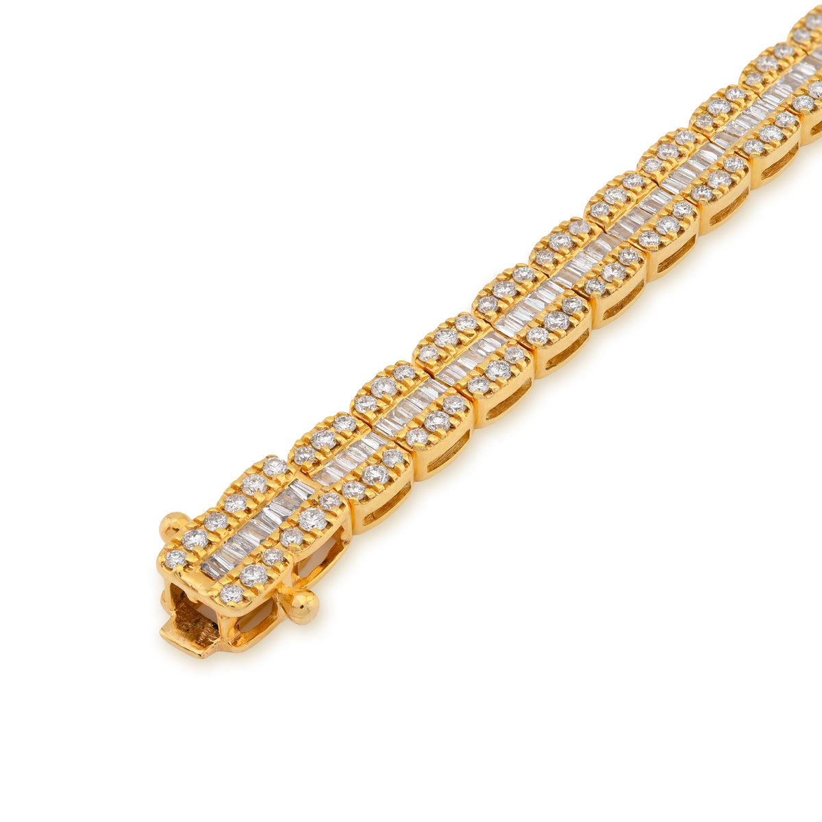 10K Yellow Gold 3.71CT natural Diamond Round/Baguette 5MM Tennis Bracelet 8" Men Women Bracelet — view 4