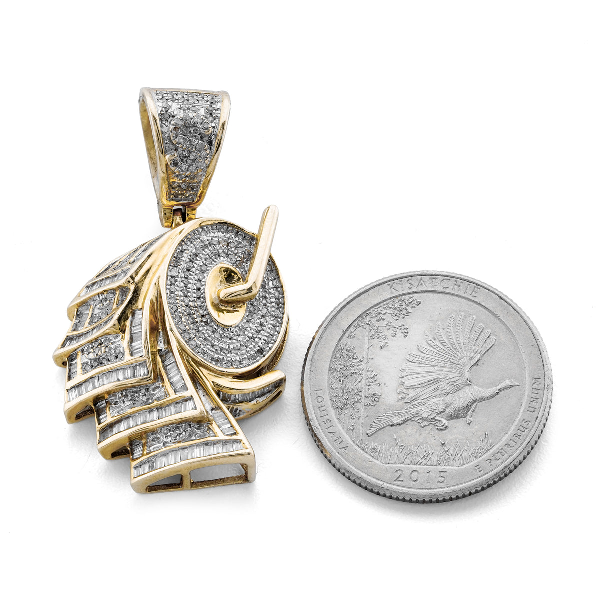 Roll Of Money Iced Out Charm Baguette/ Round 2ct Natural Diamond 10K Gold Men Women Pendant
