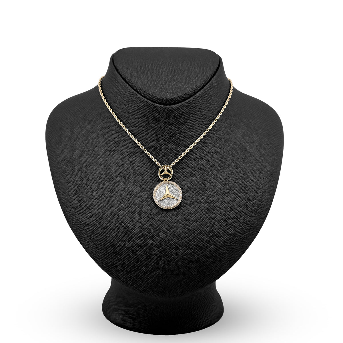 10K yellow Gold 0.63 CT Natural Diamond Mercedes Symbol Charm men Pendant 33.4MM — view 6