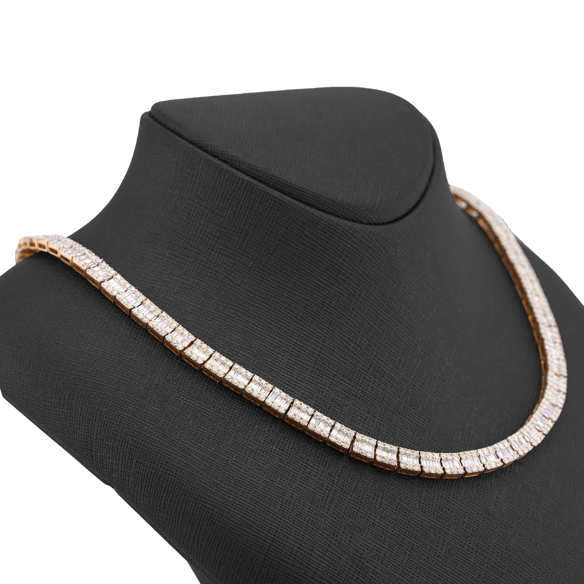 10K Yellow Gold Natural Diamond Round/Baguette Centre Row 22CT Tennis Chain 20" Men Necklace — view 3