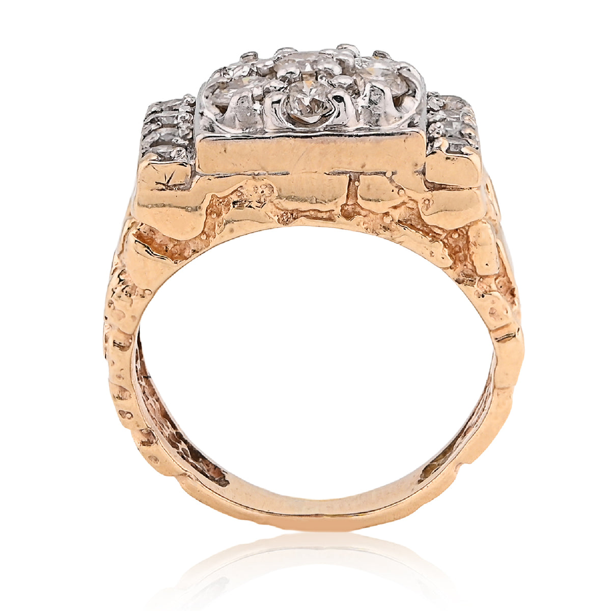 10K Yellow Gold Flower Cluster Centre Rectangular 1.62CT Natural Diamond Nugget Men Ring — view 6