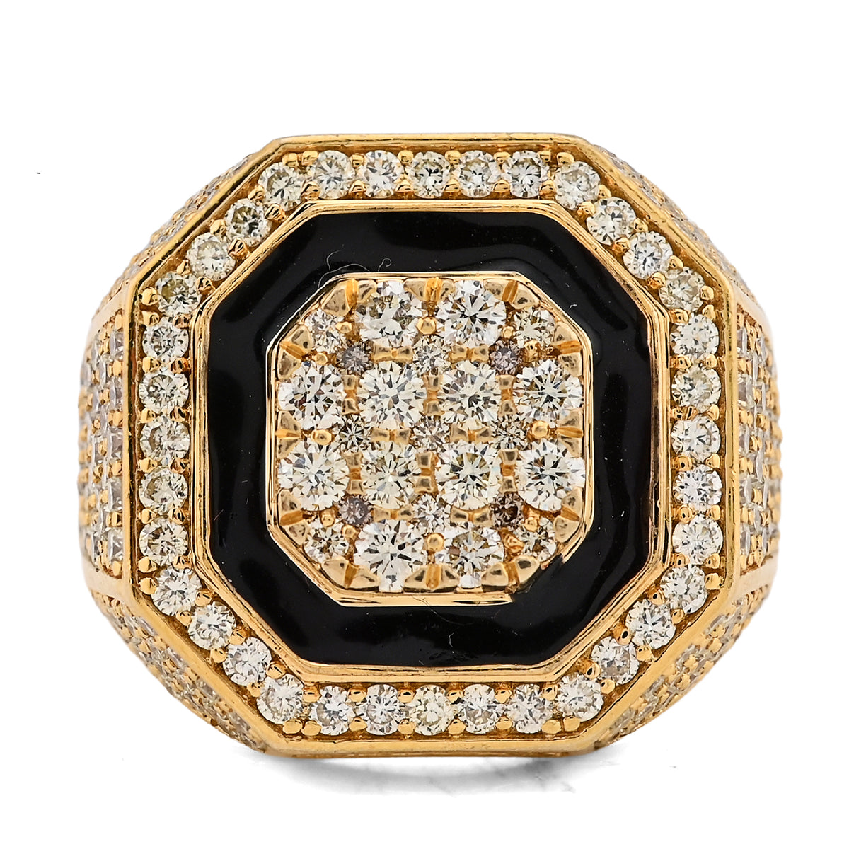 10K Yellow Gold 4.03CT Natural Diamond Octagon Shape Black Centre Men Pinky Ring — view 1
