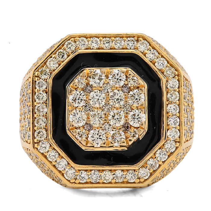 10K Yellow Gold 4.03CT Natural Diamond Octagon Shape Black Centre Men Pinky Ring — view 1