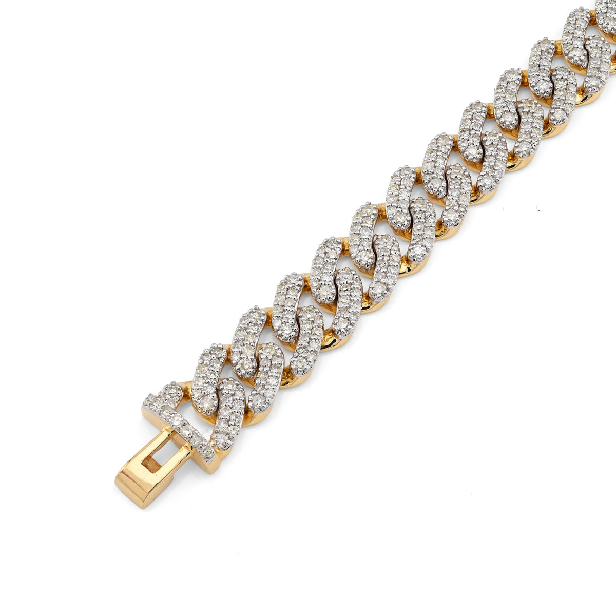 10K Yellow Gold 3.8 CT Natural Diamond Cuban Link Mens Bracelet 8 MM 8" — view 8
