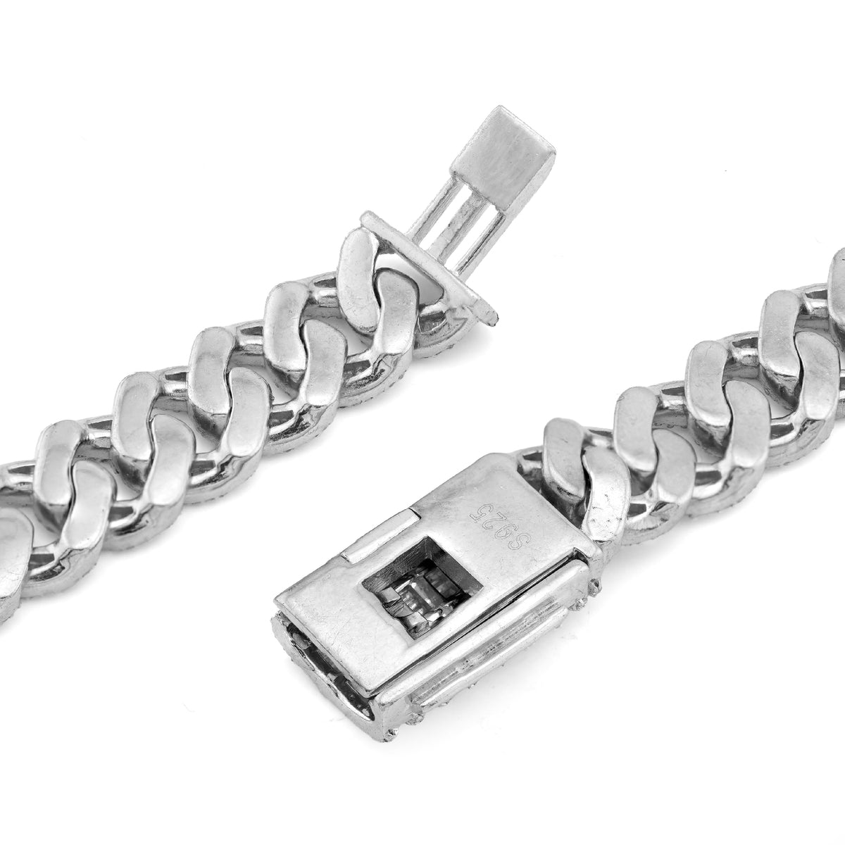 925 SS 16.25CT Natural Diamond Baguette Cuban Link 12MM Men Chain 22" Necklace — view 2