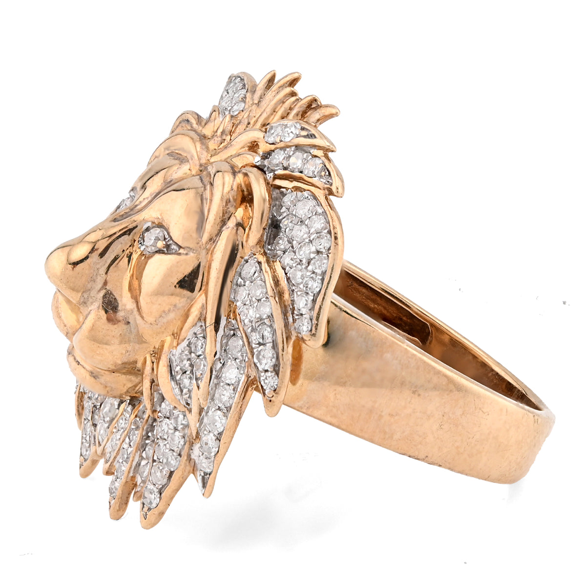 10K Yellow Gold 1.87CT Natural Diamond Lion Head Men Pinky Ring — view 2