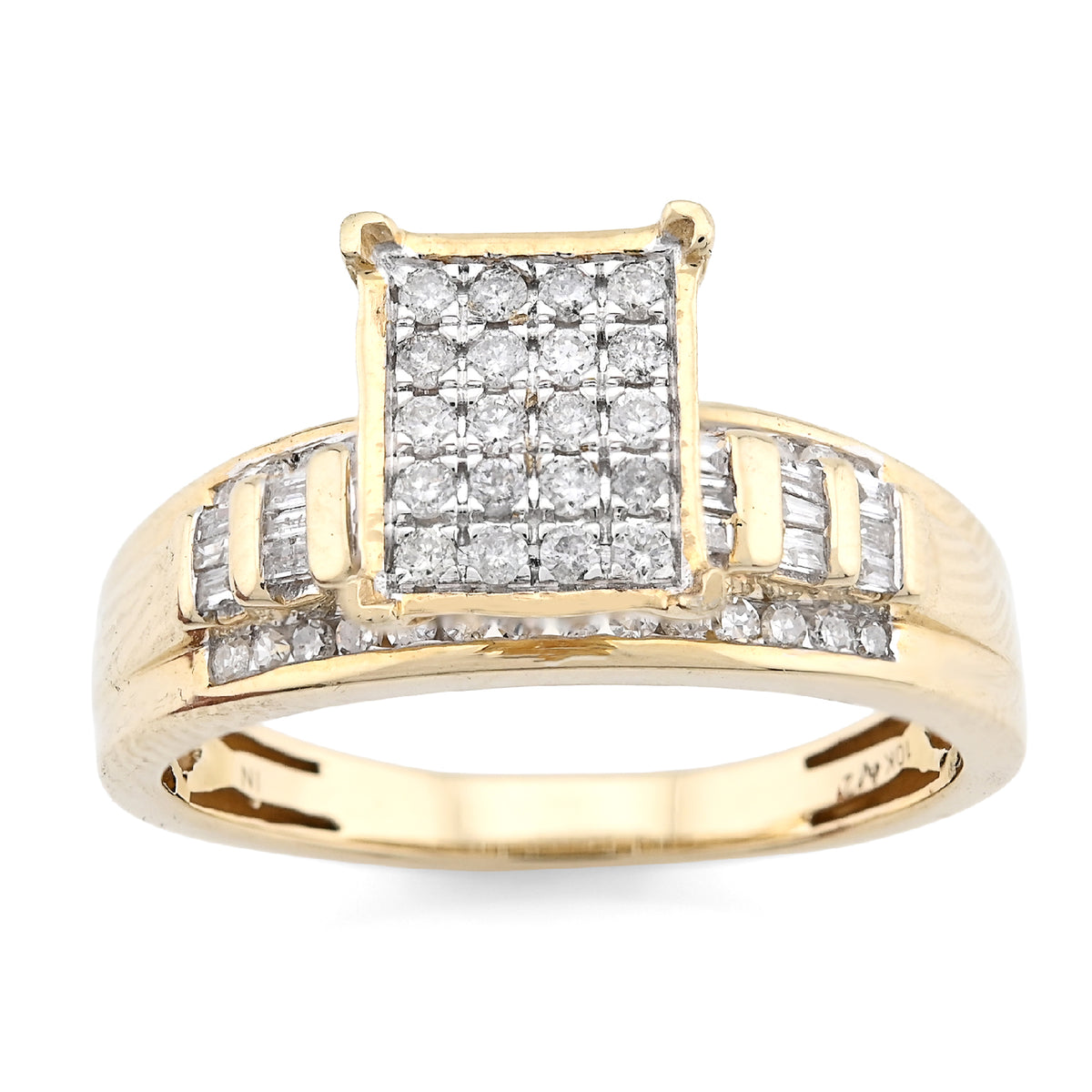 10K Yellow Gold 0.50CT Round/Baguette Natural Diamond Rectangular Women Band Ring — view 2