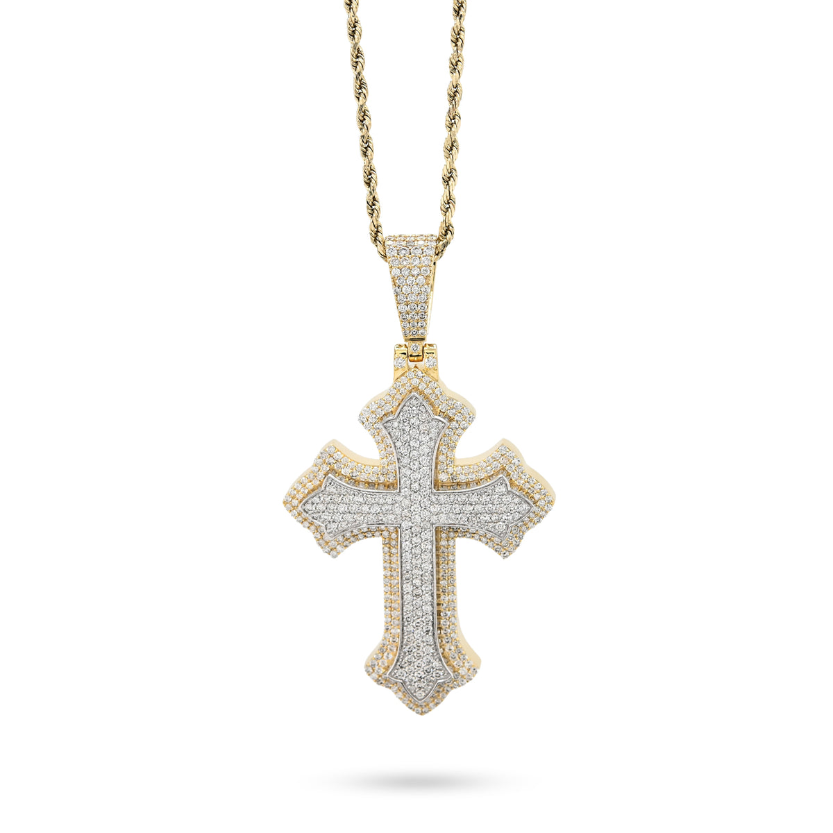 10K Yellow & White Gold 5 CT Natural Diamond Religious Cross Pendant Men Women Charm — view 6