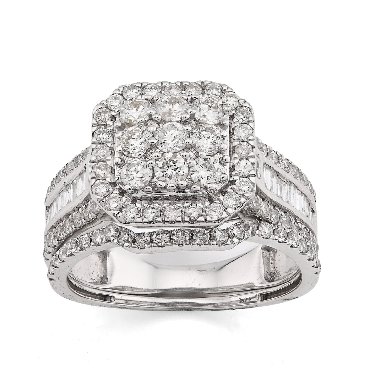 14K White Gold 1.31CT Natural Diamond Octagon Round/Baguette Women Wedding Ring Band — view 6