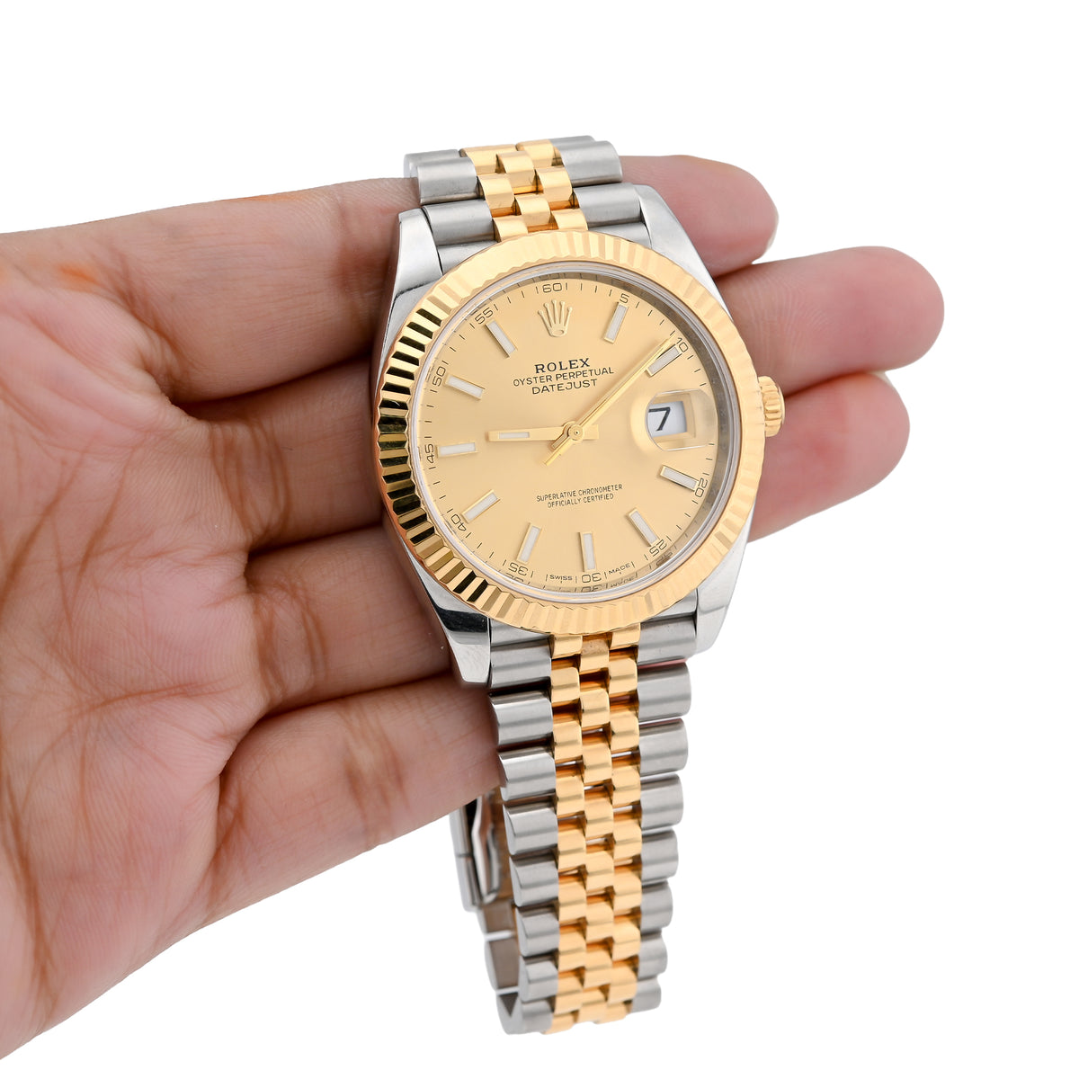 41MM Rolex DJ 2 Tone 18K yellow Gold Jubilee Band champagne face  — view 7