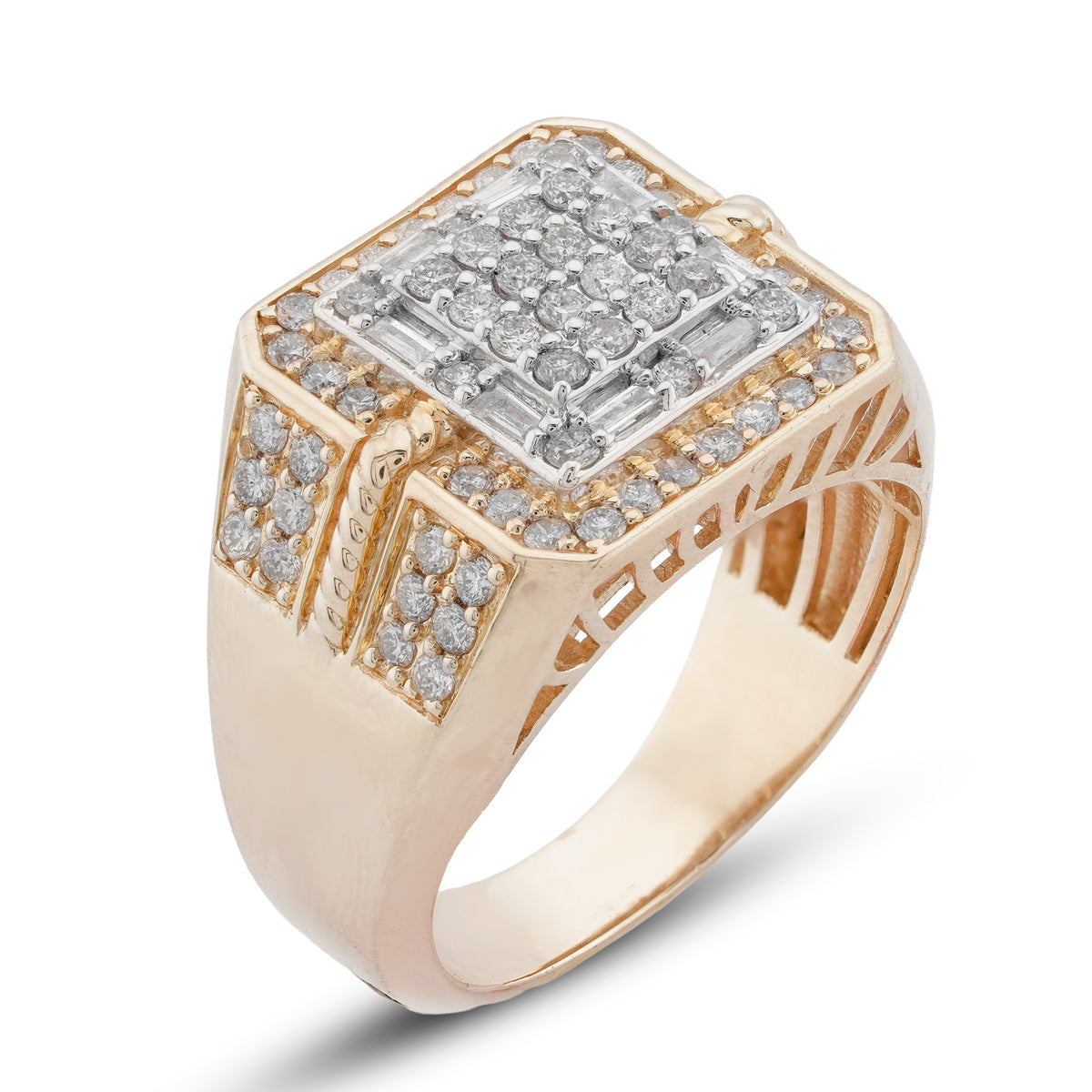Square Shape Yellow Baguette Ring 1.25CT Natural Diamond 10K Yellow Gold Ring